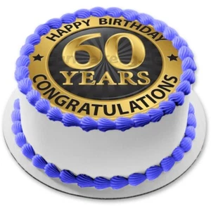 60. Geburtstag Tortenaufleger essbar Bild Muffin Cupcake Party Deko Gold schwarz - Bild 1 von 14