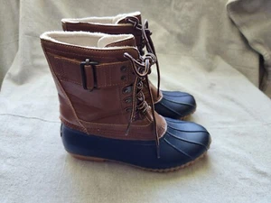 JBU Jambu Duck Boots Womens 7 M Navy Blue Brown Ontario Weather Ready Rain Boots - Picture 1 of 9