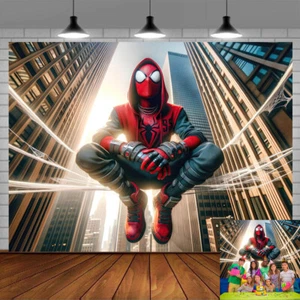 Spider Man Party Supplies Birthday Decorations Backdrop Banner Cartoon 7x5ft - Picture 1 of 7