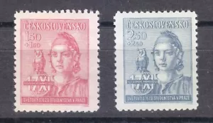 Checoslovaquia 1945 montado Mi 476-477 Sc B154-B155 Congreso Mundial de Estudiantes. Búho ** - Imagen 1 de 2