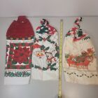 3 Vintage 1980-90s Holiday/Christmas Kitchen Towels Crochet Top/SANTA SLEIGH