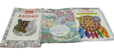 Lot of 3 Adult Coloring Books Zen Animals, Mermaids & Free Spirit 36, 26, 38 Pgs - Image 1 of 4