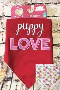 DOG BANDANA Love 2 in 1 Dual Sided - RED HEARTS L/XL - 12-16" Neck - Picture 1 of 11
