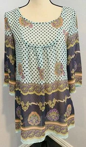Million Bullpup Womens Small Blouse Top Sheer BOHO Blue Oversize Beachy NWT - Picture 1 of 9
