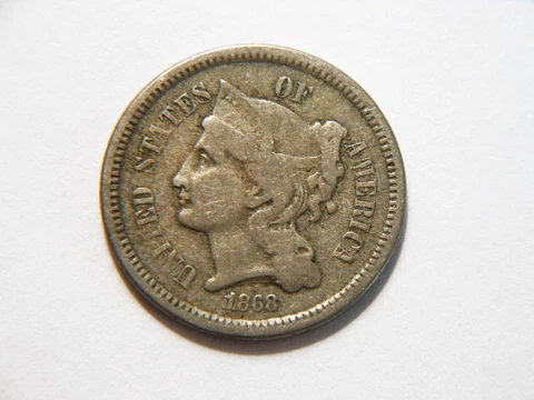 1868 F 3 Cent Nickel,  Nice *Lower Priced* Vintage Coin for a collection Cover