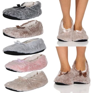 Damen Hausschuhe Pantoffeln Ballerina socken Schlappen Plüsch Hüttenschuhe ABS - Bild 1 von 18