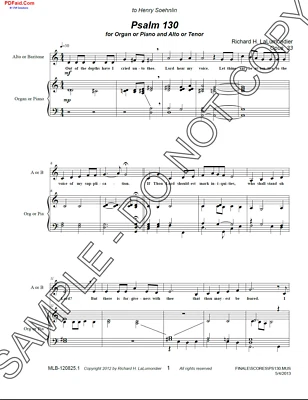  NEW Psalm 130 for Organ or Piano for Alto or Baritione MLB-120826.1	 - Image 1 of 2