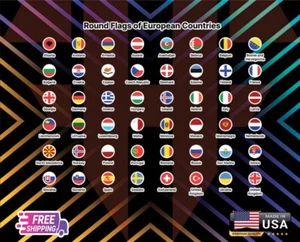 Round Flags Of The European Country Stickers Decal LAMINATED Window Door ET ++6 - Picture 1 of 1