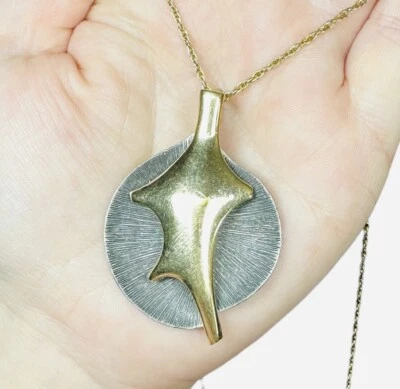 Collar Colgante Cadena Dos Tonos Brutalista Steam Punk Dorado Tono Peltre Único Usado en Excelente Condición Foto 1 de 4