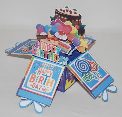 Nuevo iLovepaper Feliz Cumpleaños Multicolor 3D Pop-Up Cubo Tarjeta 3" X 3" X 8" Foto 1 de 4