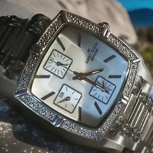 ANNE KLEIN DIOMOND SERIES STAINLESS MOTHER OF PERAL DAY/DATE WATCH - Picture 1 of 8
