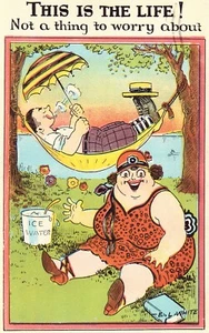 This is the Life! Man in Hammock, Fat Lady - Comic Post Card - Picture 1 of 2