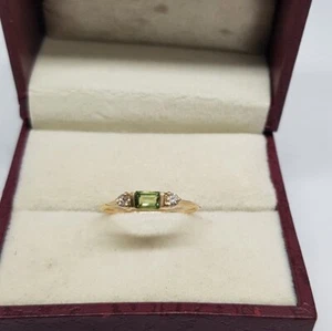 14k Gold Finish Silver Emerald Cut Natural Green Peridot Diamonds Women Ring - Picture 1 of 2