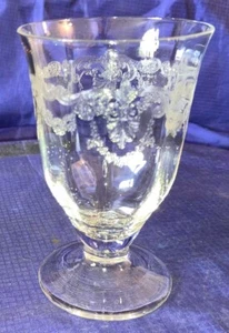 RM0023 Antique Fry Blown Glass DE107 Jabot Etch Footed Juice Glass 4-1/8"H - Picture 1 of 7