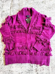 Sweater Cardigan NWT Wine/Burgundy Ruffle Fringes ATTITUDES BY RENEE Size M - Picture 1 of 4