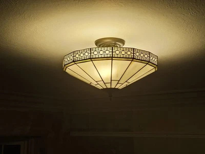 BELOFAY Mission Style Tiffany Ceiling Light Semi Flush Stained Glass Handmade - Image 1 of 2
