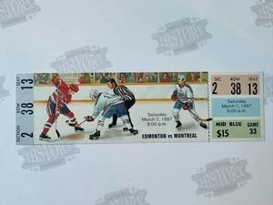 1987 Canadiens Edmonton Oiolers Full Ticket 3/7/87 Gretzky 2A Messier Kurri 2G - Picture 1 of 2