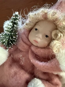 "Adorno de ángel coleccionable cara de bisque de inspiración alemana Heubach 10"" ROSA EXCELENTE" - Imagen 1 de 10