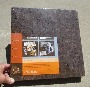 Quartet 4 Pack Cork Tiles 12 in X 12 in Corkboard Mini Wall Dark Self-Stick Pads - Picture 1 of 5