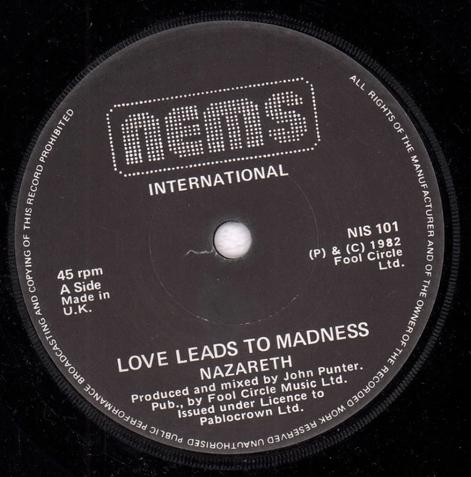 Nazareth Love Leads To Madness 7" vinyl UK Nems 1982 NIS101 - Image 1 of 2