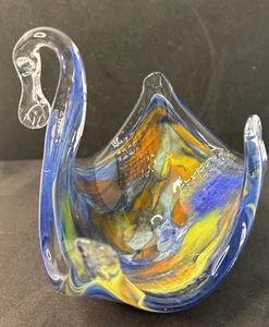 Vintage Murano Swan, ciotola vetro artistico metà secolo moderno ~ blu, giallo e arancione - Foto 1 di 13
