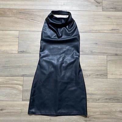 ZARA Womens Faux Leather Halter Dress Size XS Black Lined Backless - Image 1 of 4