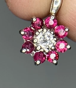 Vintage Diamond Ruby Necklace Pendant Real Stones Elegant Cluster Design TESTED - Picture 1 of 9