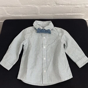 La Redoute Boys Striped Shirt & Bow Tie Pastel Green 9 Months - Picture 1 of 2
