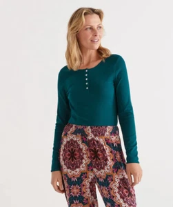BNWT Size XXL SUSSAN Long Sleeve Henley Top Cotton Elastane Sleep Lounge Comfort - Picture 1 of 2