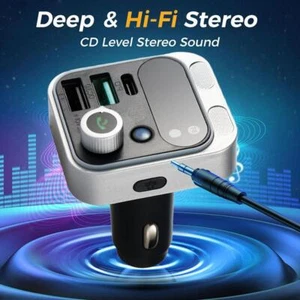 Car Bluetooth FM Transmitter with USB PD Charger AUX н* Input HandsFree λδ New - Picture 1 of 10