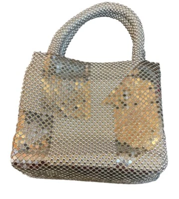 Cartera pequeña de malla metálica plateada con asas Bolso de noche 90S Y2K retro de colección Foto 1 de 4