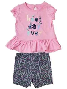 Girls Best Day Ever Pink Bird Shirt & Flower Short Outfit Set Medium - Picture 1 of 1