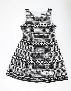 Principles Womens Beige Geometric Cotton A-Line Size 16 Round Neck Zip - Picture 1 of 10