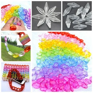 50pcs Mixed Color Transparent Acrylic Oval Tube Long Bicone Beads For DIY Bag - Picture 1 of 8