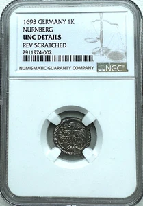 1693 NURNBERG GERMANY SILVER KREUZER - NGC UNC DETAILS - FREE SHIPPING! - Picture 1 of 3