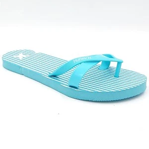 Hurley Women Flip Flop Thong Sandals Brave Size US 7M Turquoise Blue Striped - Picture 1 of 4