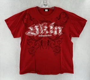 Skin Industries Shirt Mens Large Red 2000s Y2K Girl Gothic Grunge AOP Vtg - Picture 1 of 12