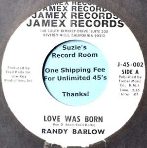 Randy Barlow Love Was Born / Cheater's Eyes Private Country 45 7" Vinyl JAMEX - Picture 1 of 3