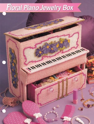 Plastic Canvas FLORAL PIANO JEWELRY BOX Fashion Doll Pattern & Instructions - Image 1 of 2