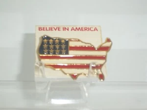 "BELIEVE IN AMERICA" PIN USA SHAPED W/ STARS & STRIPES BY RION - Picture 1 of 4