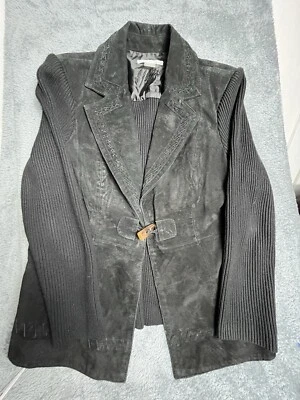 Chaqueta Suéter Peter Nygard Cuero Negro Tejido Cremallera Completa Manga Larga Para Mujer Med Foto 1 de 4