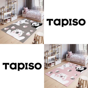 Tappeto bambino panda orso motivo rosa grigio nero animali pelo corto cameretta bambini - Foto 1 di 17