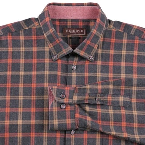 Patrick James Reserve Charcoal Gray Orange Plaid Check FLANNEL Cotton Shirt 2XL - Picture 1 of 9