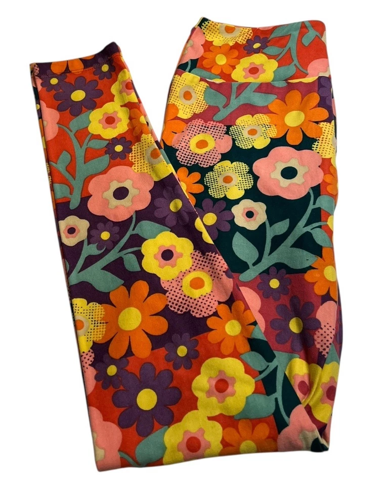 Leggings LuLaRoe OS Talla Única HIPPIE Floral Retro DAISY Coloridos Cintura Elástica Foto 1 de 4
