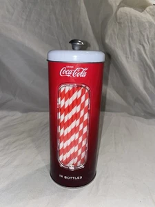 NEW 2018 Retro Coca Cola Tin Straw Holder Canister w/ 20 Sealed Paper Straws - Picture 1 of 5