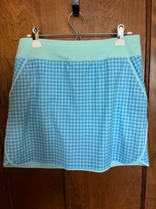 NWOT Lands End Women's Size 10 Swim Skirt Bottoms Aqua Blue Gingham - Picture 1 of 8