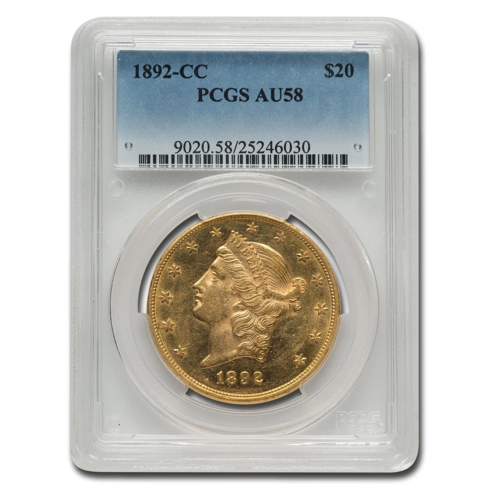 Águila doble Liberty Gold 1892-CC $20 AU-58 PCGS Foto 1 de 3