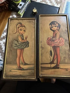 1960's "Big Eyes" Ballerina Prints by Maio, in wooden frames - Picture 1 of 8