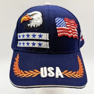 American Flag/Eagle Patriotic Six Panel Ball Cap Hook and Loop Adjustment Blue - Picture 1 of 14