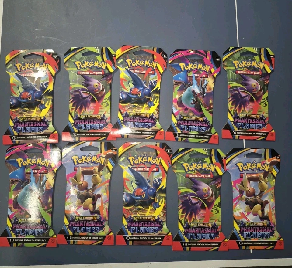 批量 10 张 Pokémon Mega Evolution Phantasmal Flames 密封未开封卡 — 第 1/4 张图片